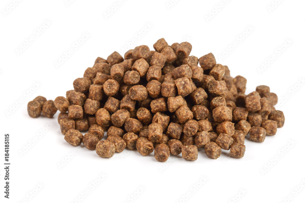 dry cat food isolated on white background