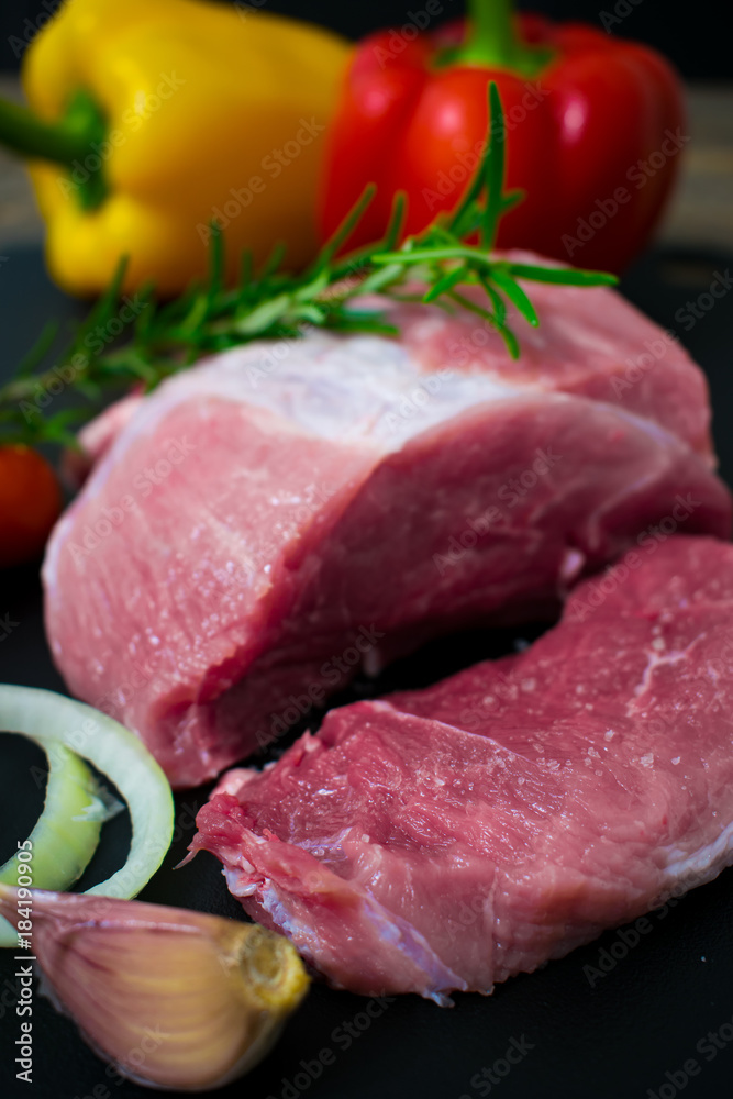 Meat on black table