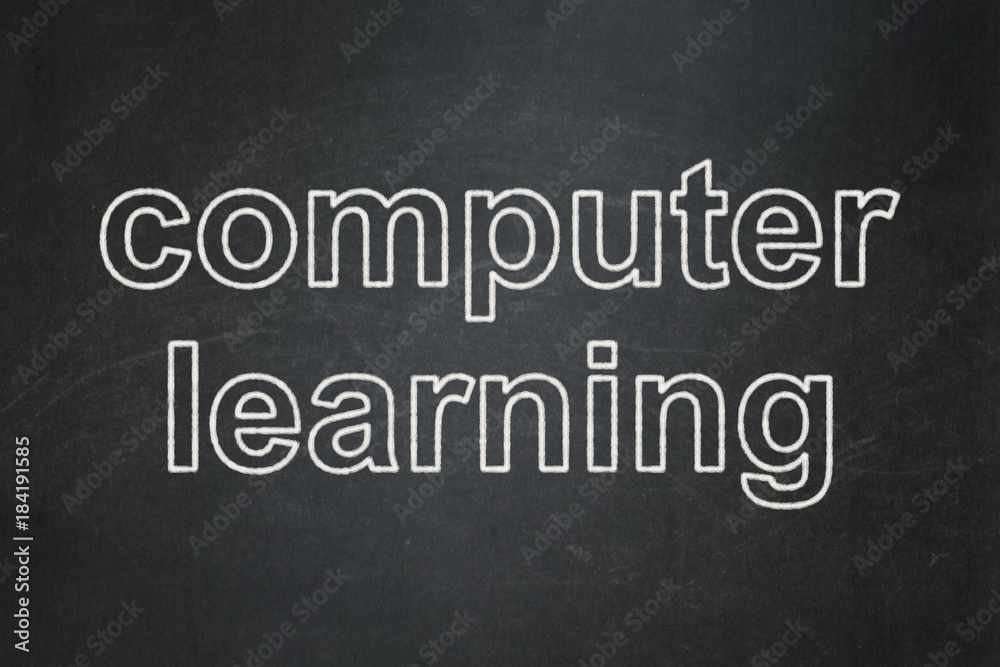 Plakat Education concept: text Computer Learning on Black chalkboard background