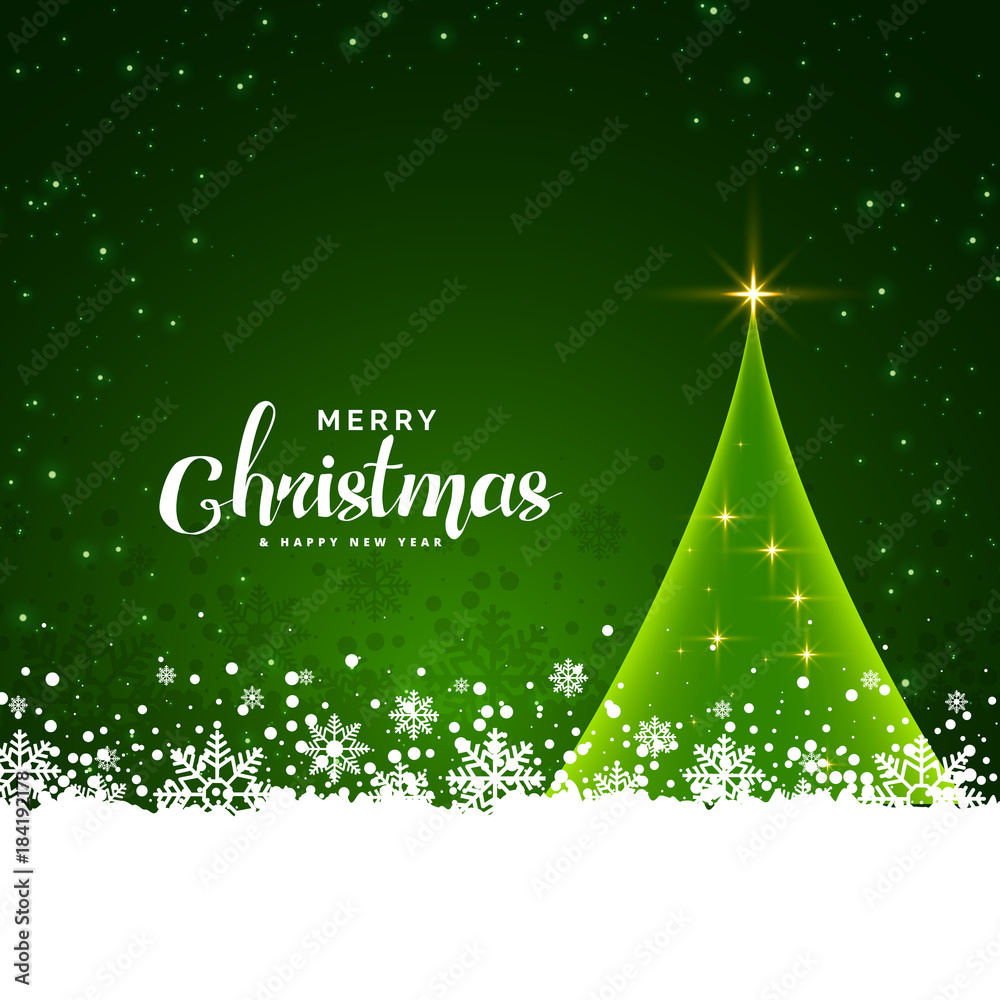 green christmas card design with snowflakes background