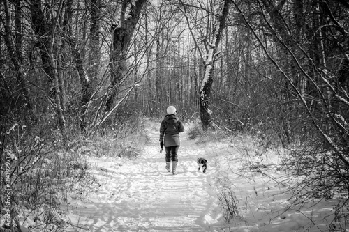 Walking with dog in winter