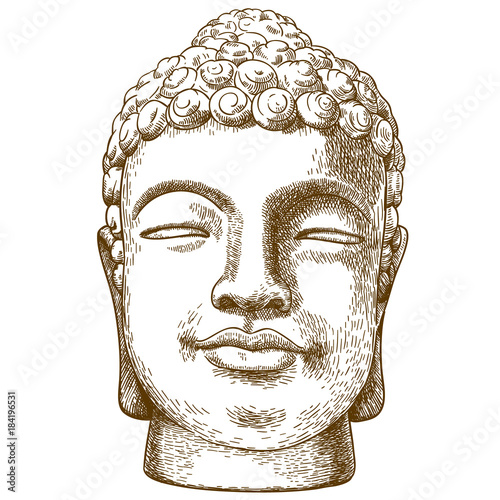 engraving drawing illustration of stone buddha head