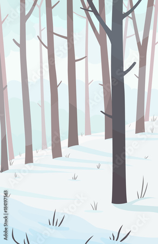 winter forest vertical landscape. vector illustration