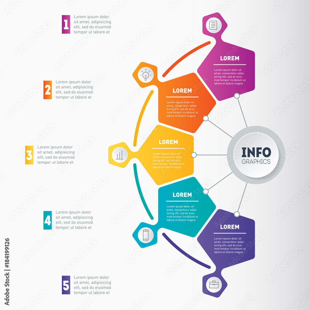 Part of the report with icons set. Vector infographic of technology or education process. Business concept with 5 options. Web Template of a chart, diagram or busines presentation with 5 steps.
