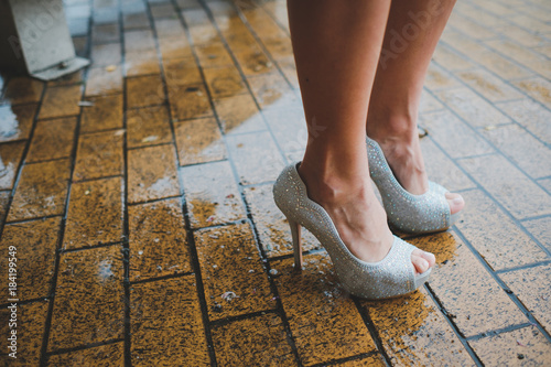 Women shoes in the rain