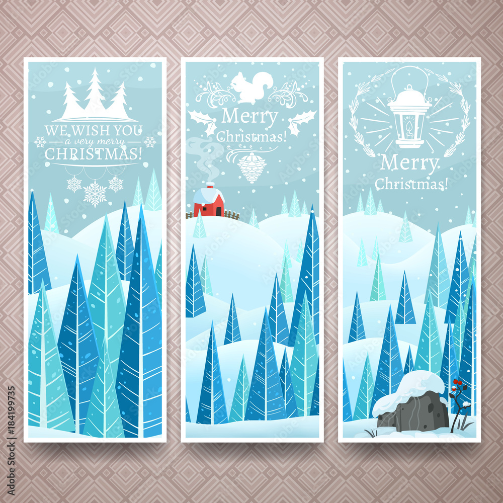 Fototapeta Christmas banners template with winter lanscape