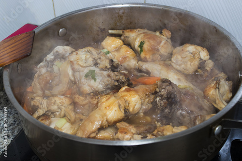 stew of rabbit in the casserole cooking