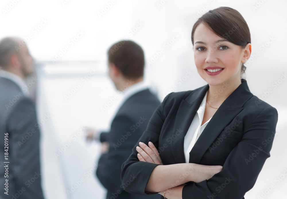 successful woman Manager in the background of the office successful woman Manager in the background of the office