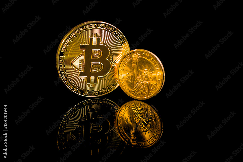 Golden bitcoins. Cryptocurrency. Golden bitcoins. Cryptocurrency.