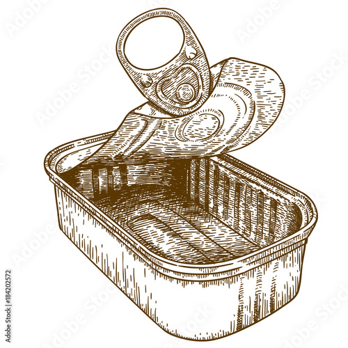 engraving illustration of open tin can conserve