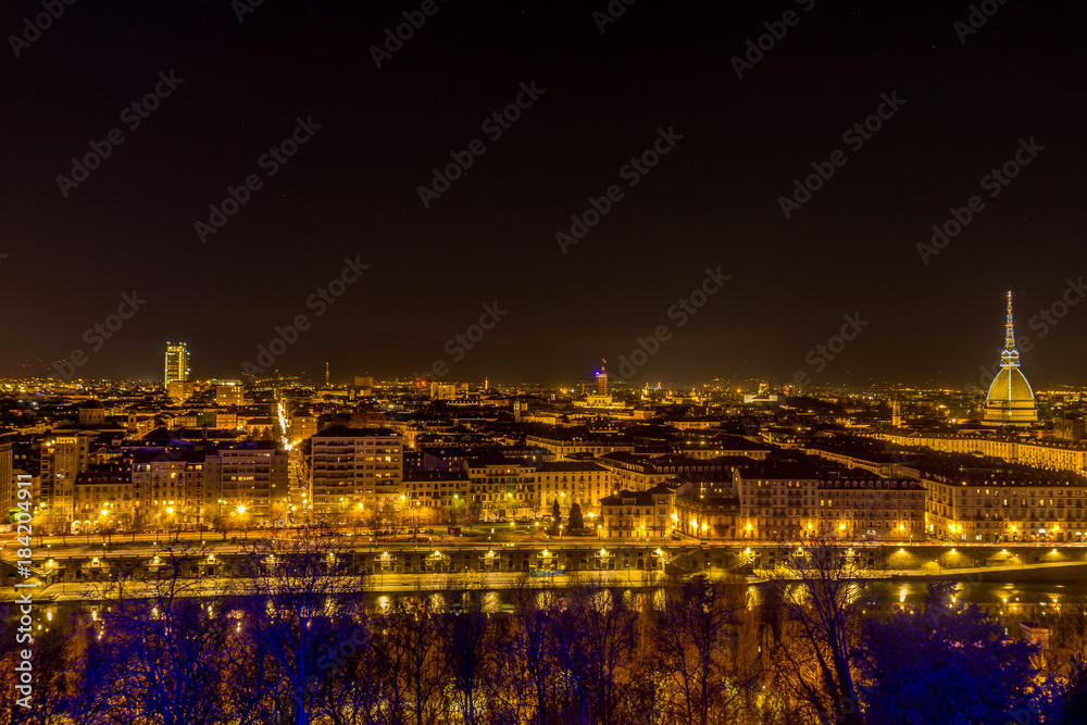 Panorama of turin with mole antonelliana at night