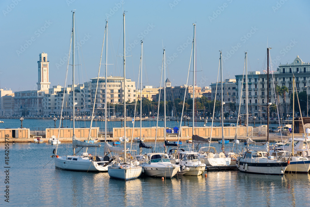Yachts in the port of Bari in afternoon sun