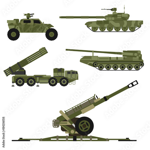 Military army transport technic vector war tanks industry technic armor system armored army personnel camouflage carriers weapon illustration.