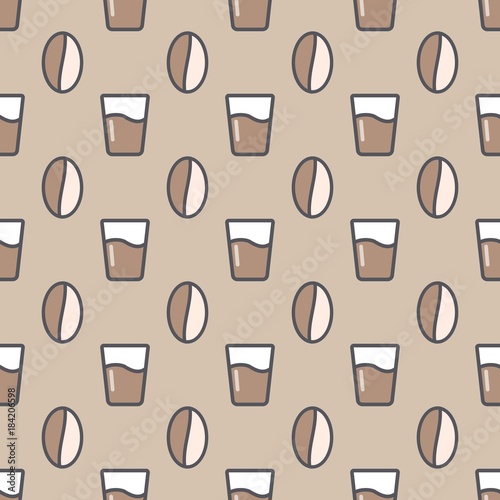 Coffee seamless pattern set with cups and beans. Vector illustration.