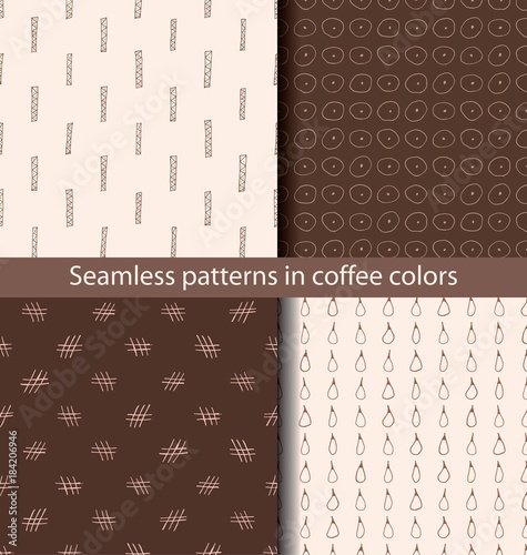 Set of abstract seamless pattern in coffee colors. . All patterns are included in swatch menu.
