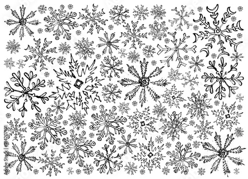 Hand Drawn Row of Various Christmas Snowflake Background