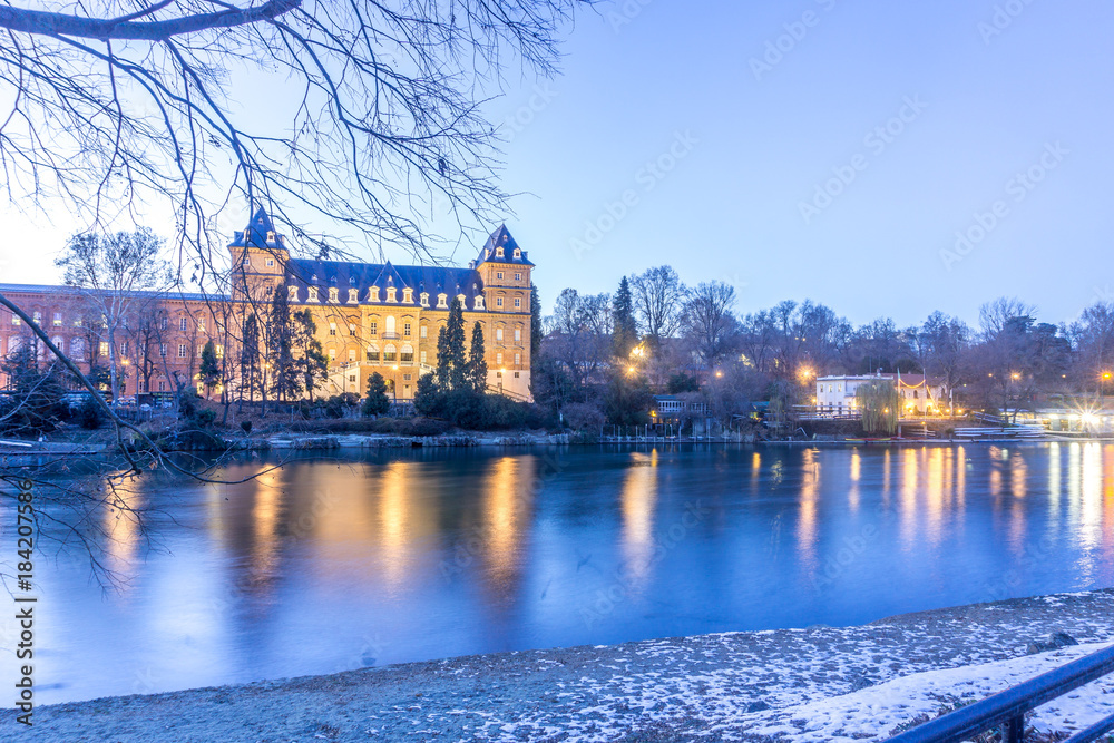 Obraz premium Castle at the park of valentino in turin. Panorama of Turin