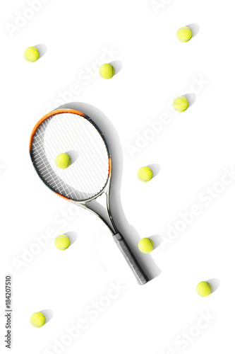 Tennis. Tennis racket and balls the white background. Isolated. Sport © Ruslan Shevchenko