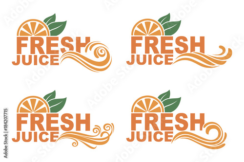 collection of colorful orange fresh juice emblems