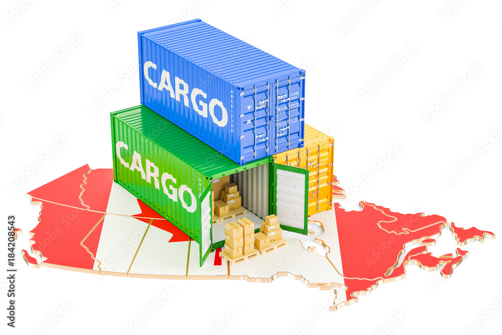 Cargo Shipping and Delivery from Canada concept, 3D rendering