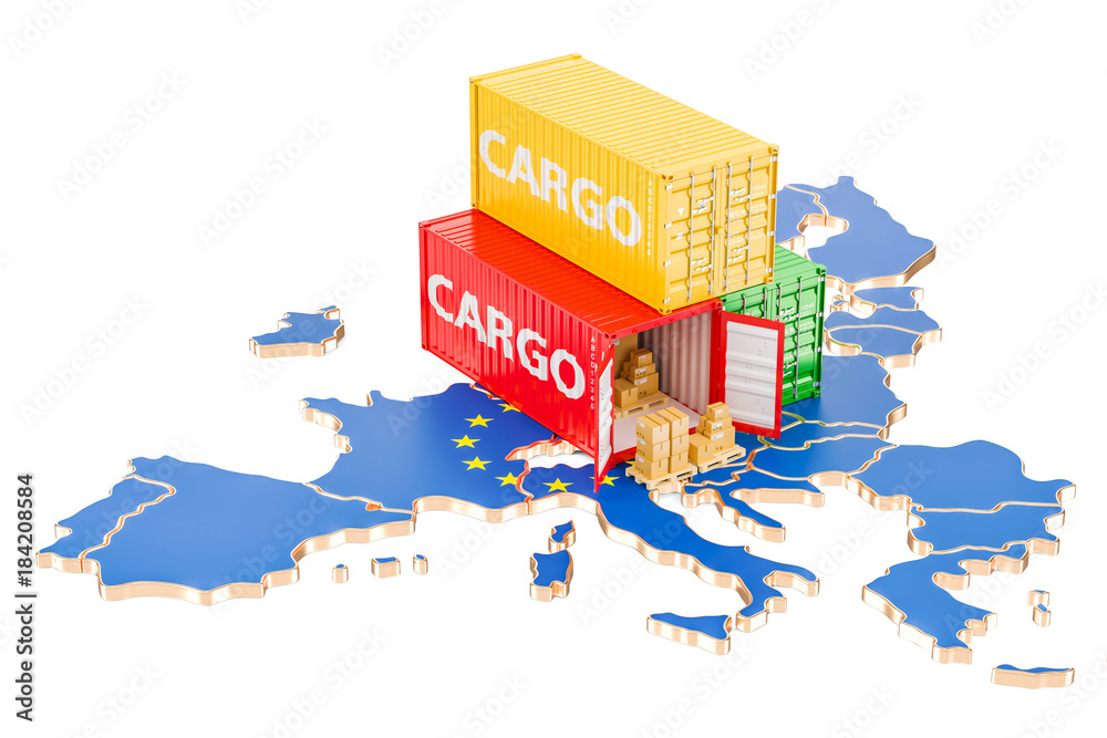 Fototapeta Cargo Shipping and Delivery from European Union concept, 3D rendering