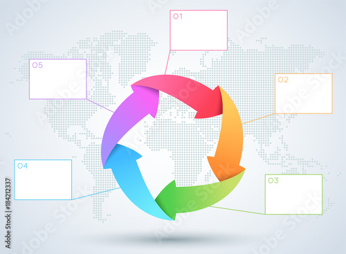 Infographic 5 Arrow Business Diagram With World Map
