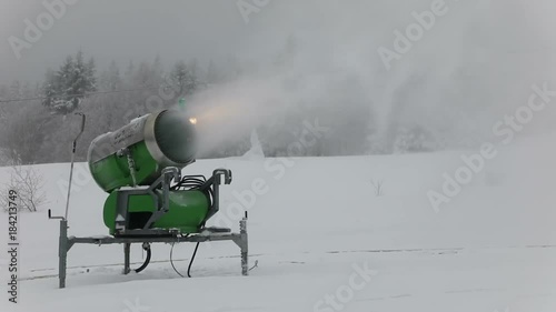Snow making machine. Snow cannon in mountain, Czech Republic photo