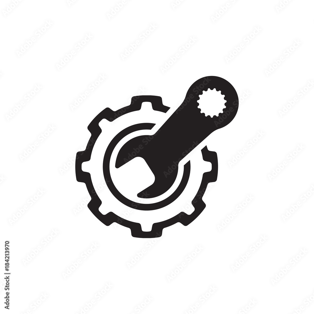 Engineering Service Icon. Gear and Wrench. Repair Symbol.