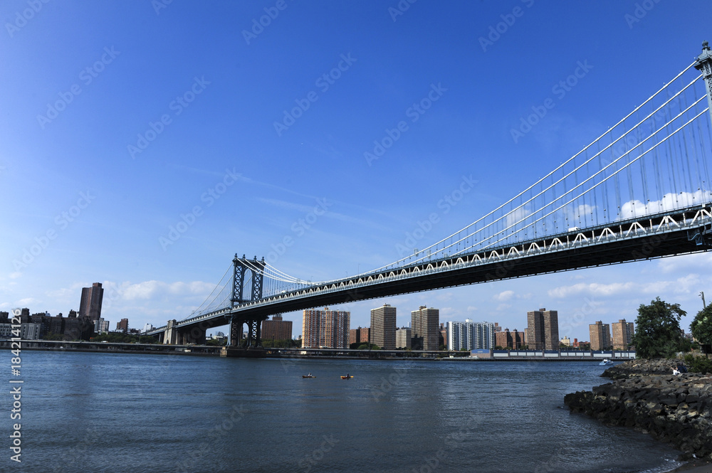 Brooklyn Bridge from Brooklyn side. Manhattan skyline view from Brooklyn.