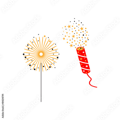 Bengal lights and cracker icon. Christmas or New Year element. Premium color graphic design. Signs, outline symbols collection, simple icon for websites, web design, mobile app