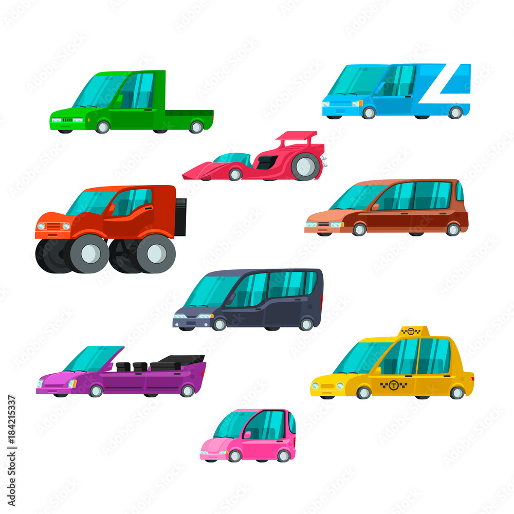 Naklejka premium set of flat cartoon cars