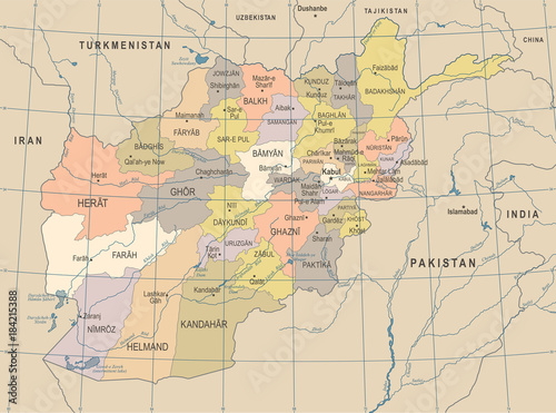 Afghanistan Map - Vintage Detailed Vector Illustration