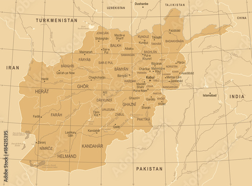 Afghanistan Map - Vintage Detailed Vector Illustration