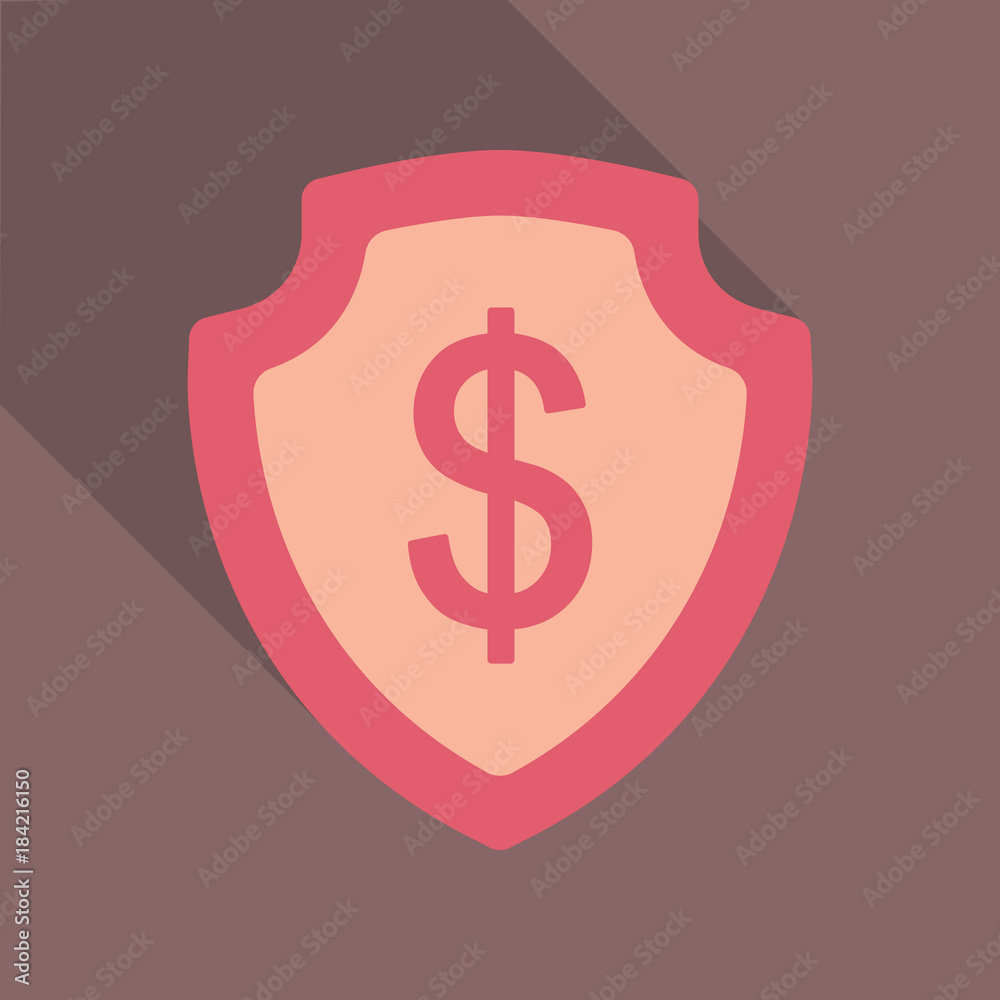 Shield with dollar symbol in flat style with shadow. Shield with dollar symbol in flat style with shadow.