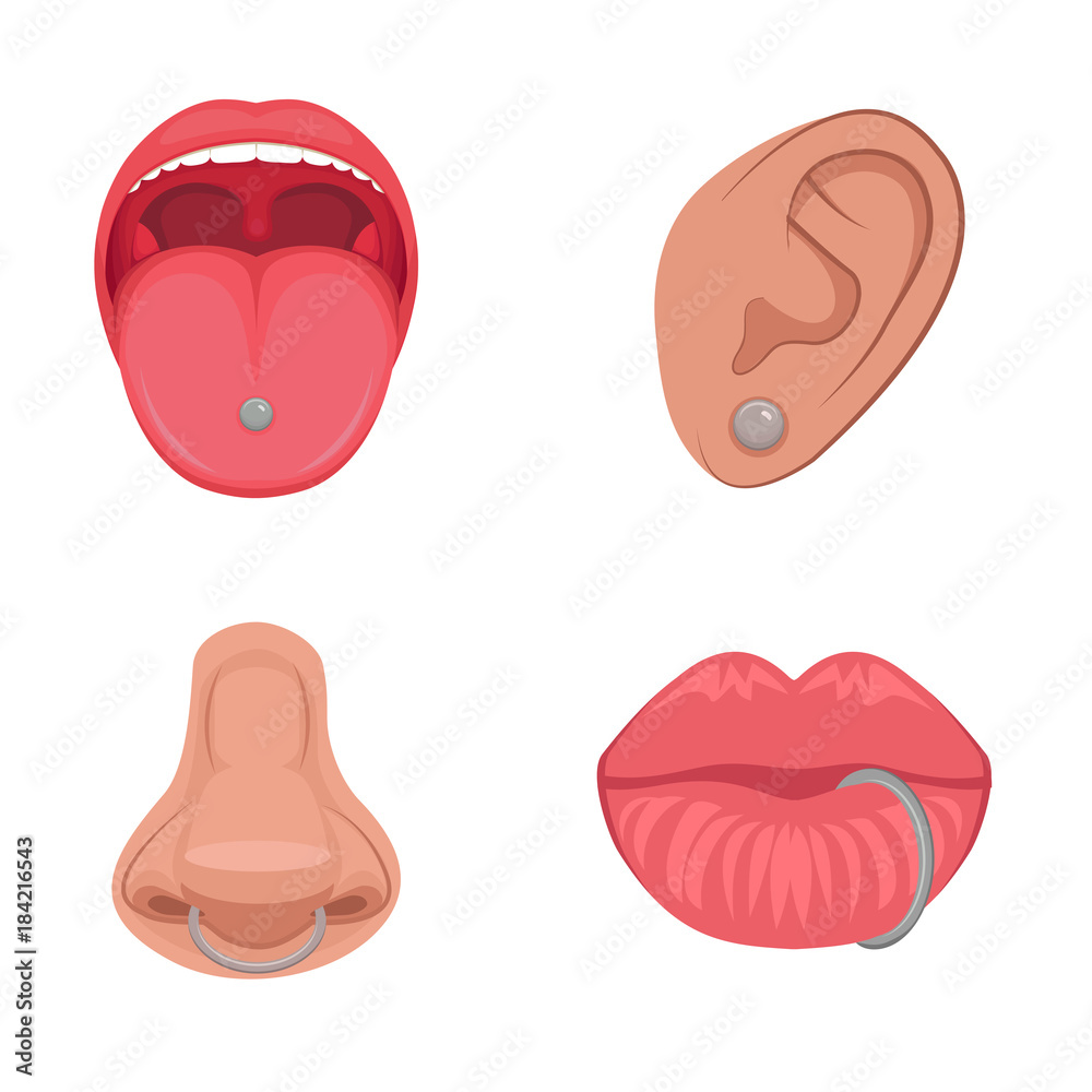 Fototapeta premium vector illustration of a piercing studio icon, ear, nose, lips and tongue. body parts