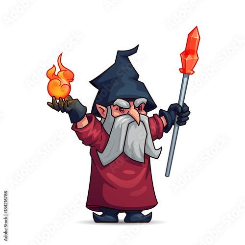 Old wizard, sorcerer or magician cartoon character