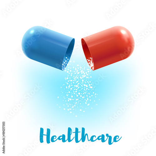 Open capsule pill 3d poster for medicine design
