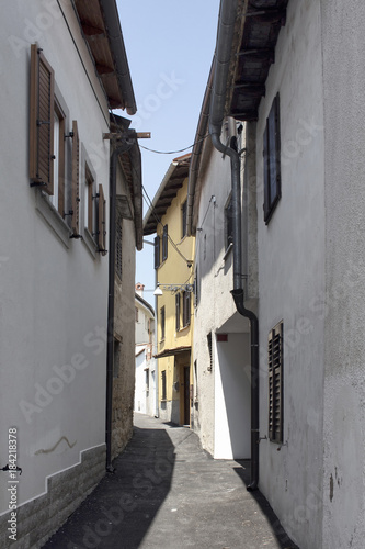View of a narrow  historical street in Koper   Slovenia.