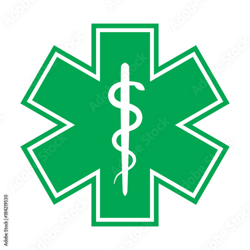 The Star of Life (with the staff of Asclepius). Emblem of The Emergency medical services, ambulance and paramedic services.