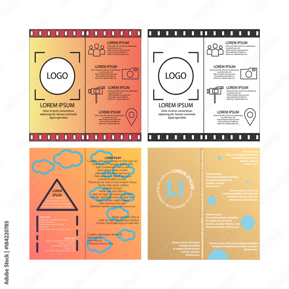 Naklejka premium Business vector set. Brochure template layout, cover design annual report, magazine, flyer in A4 with colourful geometric shapes, squares, triangles, arrows for IT, business, building. Abstract