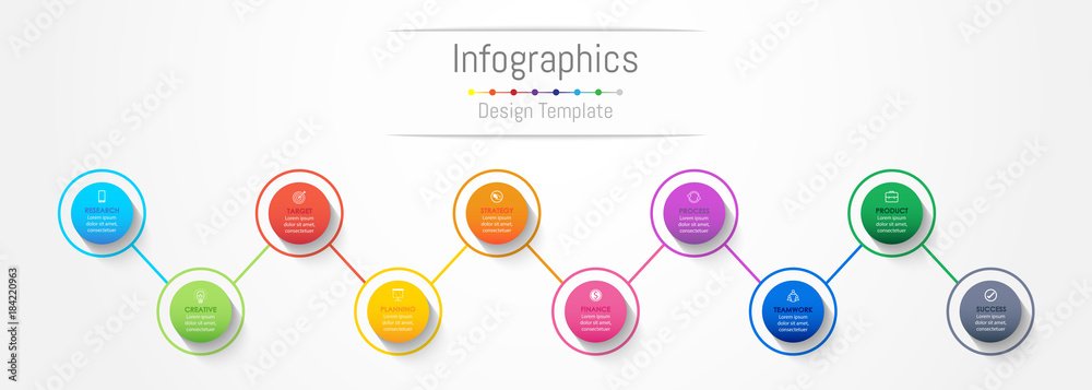 Infographic design elements for your business data with 10 options, parts, steps, timelines or processes. Vector Illustration.