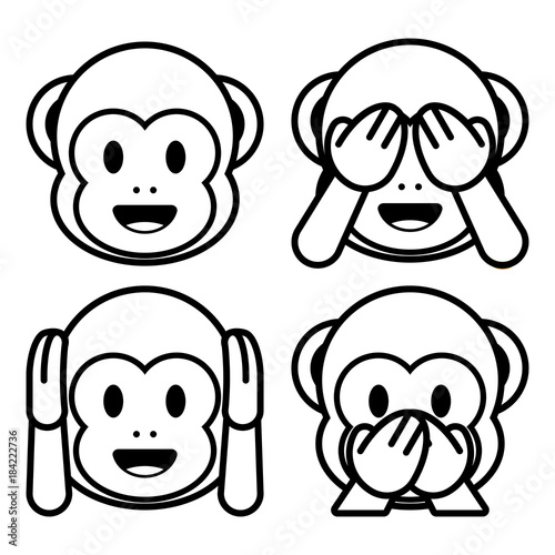 Emoji Monkeys Set Isolated On White Background