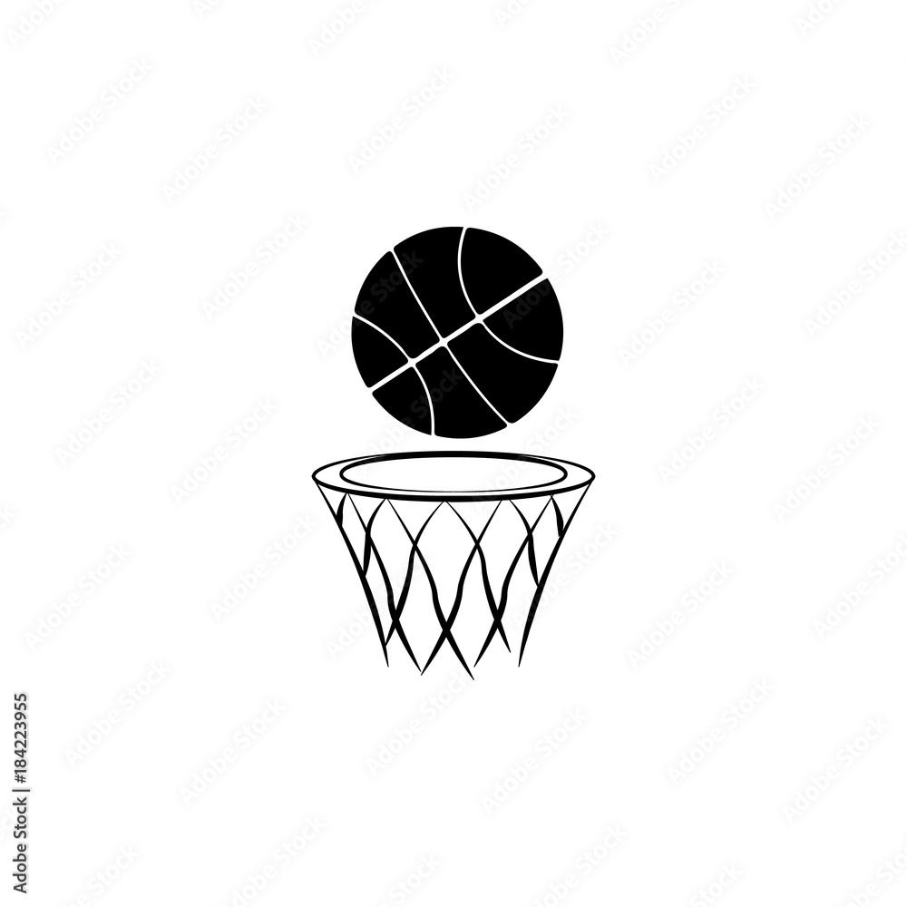 basket ball and basket icon. Sports Accessory icon. Sport element icon. Premium quality graphic design. Signs, outline symbols collection icon for websites, web design, mobile app