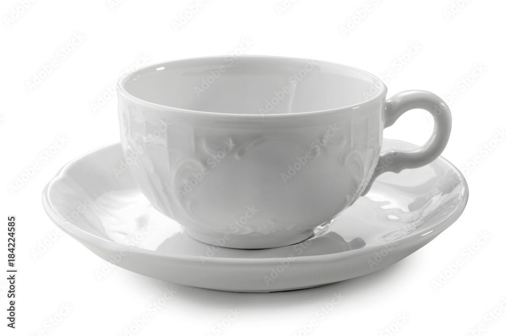 porcelain tea  cup and saucer close-up isolated on white background
