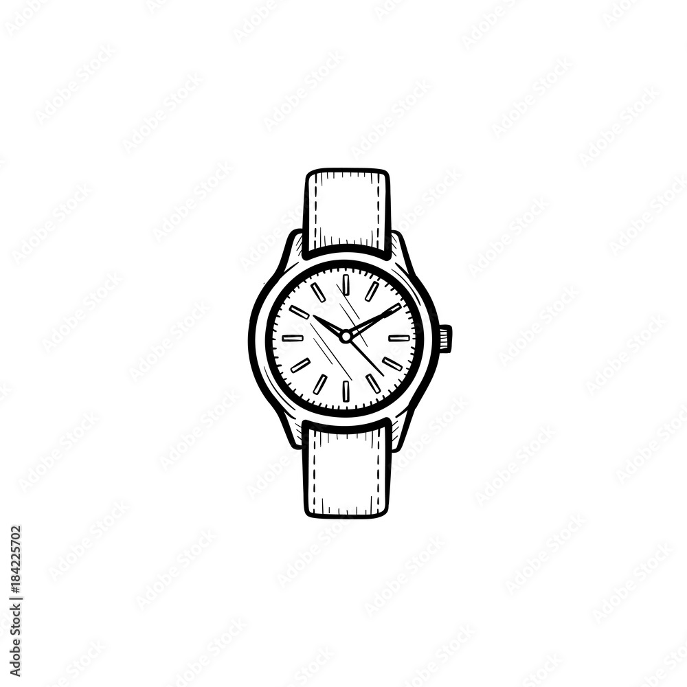 Vector hand drawn wrist watch outline doodle icon. Clock sketch illustration for print, web, mobile and infographics isolated on white background. Vector hand drawn wrist watch outline doodle icon. Clock sketch illustration for print, web, mobile and infographics isolated on white background.