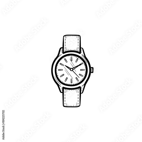 Vector hand drawn wrist watch outline doodle icon. Clock sketch illustration for print, web, mobile and infographics isolated on white background.