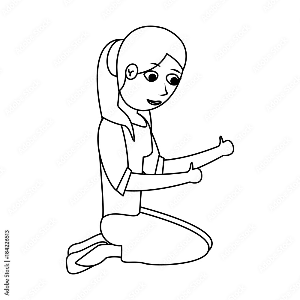 Woman on knees cartoon