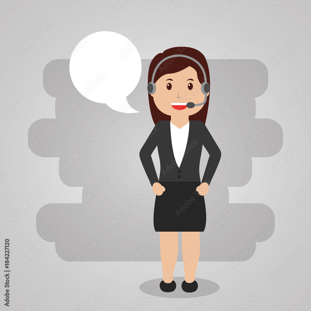 female worker call center service with headset speech bubble vector illustration