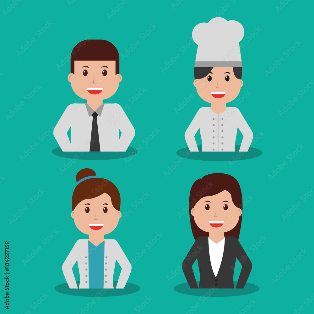 worker set - office worker chef doctor fireman pilot policeman vector illustration worker set - office worker chef doctor fireman pilot policeman vector illustration
