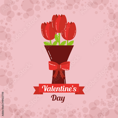 valentines day card bouquet flowers bow decoration vector illustration